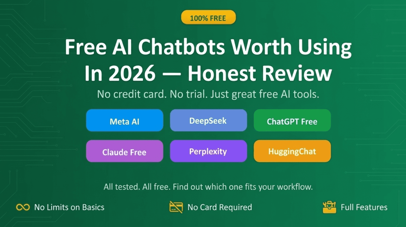 Free AI chatbots worth using in 2026 — Meta AI, DeepSeek, ChatGPT free tier on screen