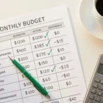 How to make a budget for beginners 2026 — open budget worksheet on a clean desk with a pen, calculator, and coffee cup