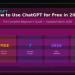 How to use ChatGPT for free in 2026 — complete guide hero banner showing 42K monthly searches, free GPT-4o access, 7 pro tips, and no credit card required
